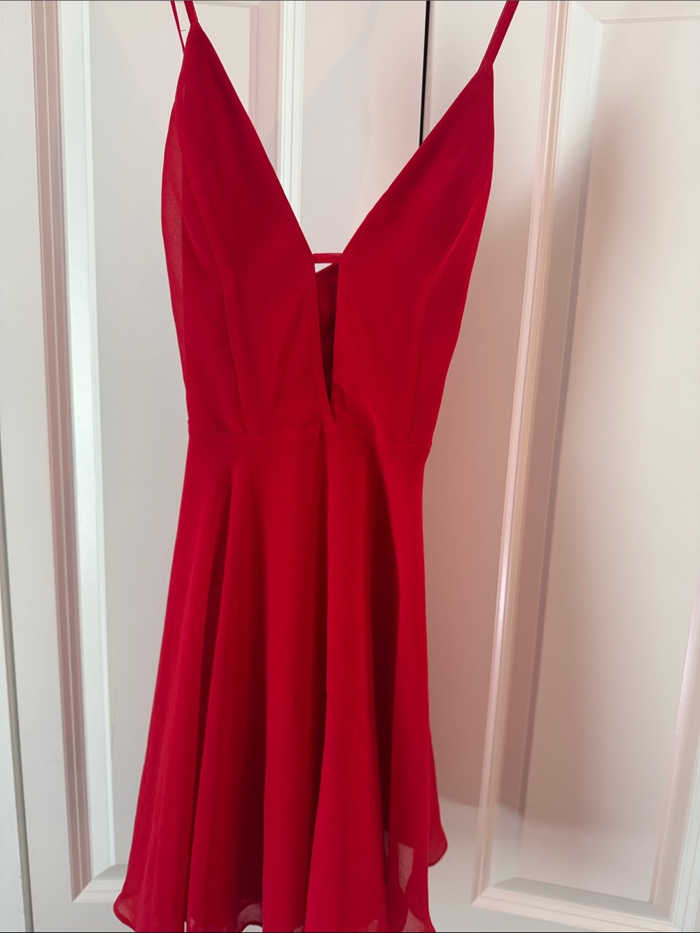 bebe Red V-Neck Spaghetti-Strap Mini Dress